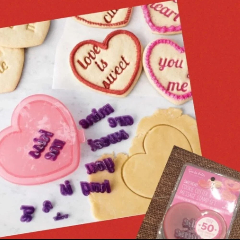 SUR LA TABLE Sweetheart Cookie Cutter & Message Stamp Set - New